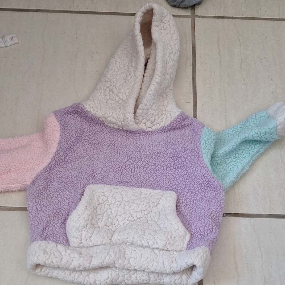 SHEIN Cream and Purple Sherpa Hoodie